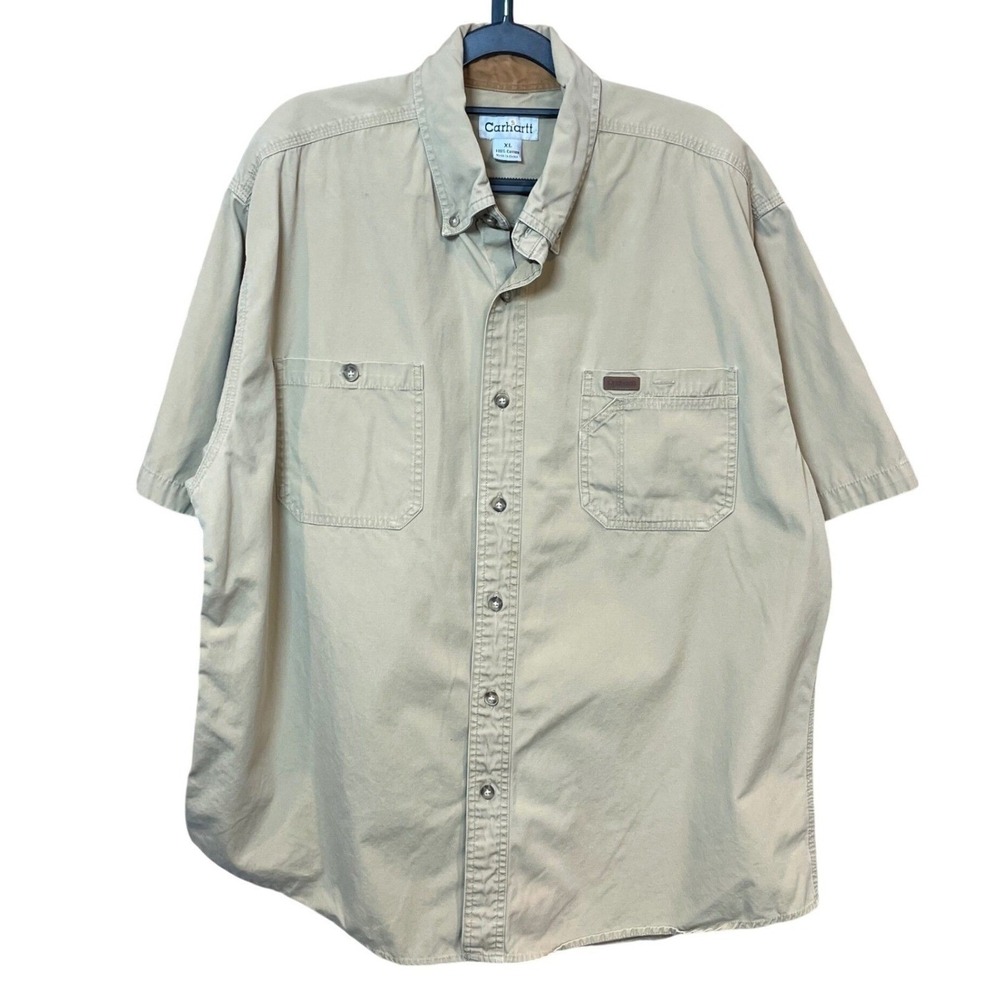 Carhartt Khaki Short Sleeve Button Up Work Shirt Mens Size XL